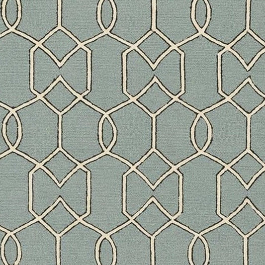 7' X 7' Green and Ivory Hand Hooked Area Rug
