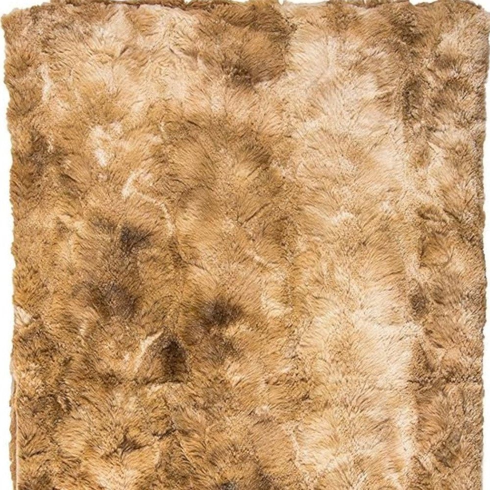 50" X 70" Taupe and Ivory Faux Fur Plush Throw Blanket HomeRoots