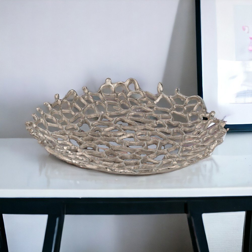 15" Silver Aluminum Coral Decorative Bowl HomeRoots