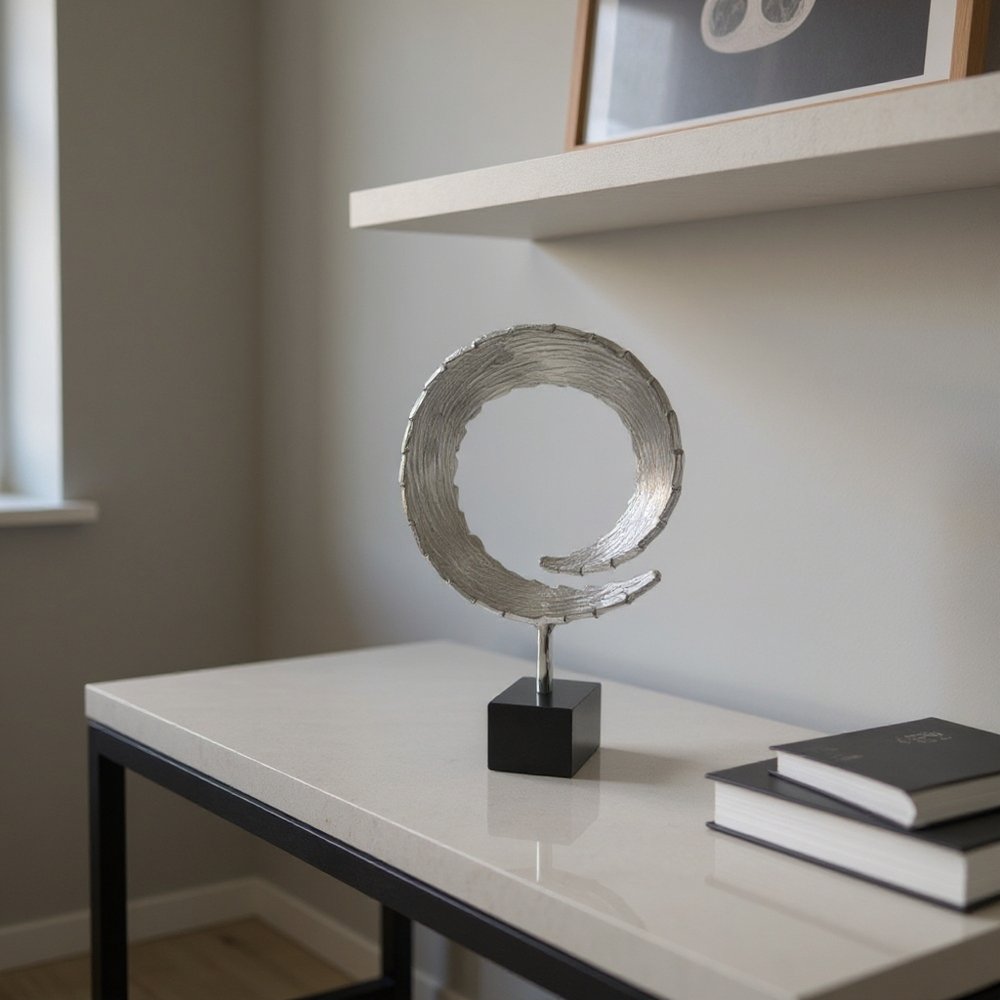 17" Black and Silver Marble and Aluminum Tabletop Sculpture HomeRoots