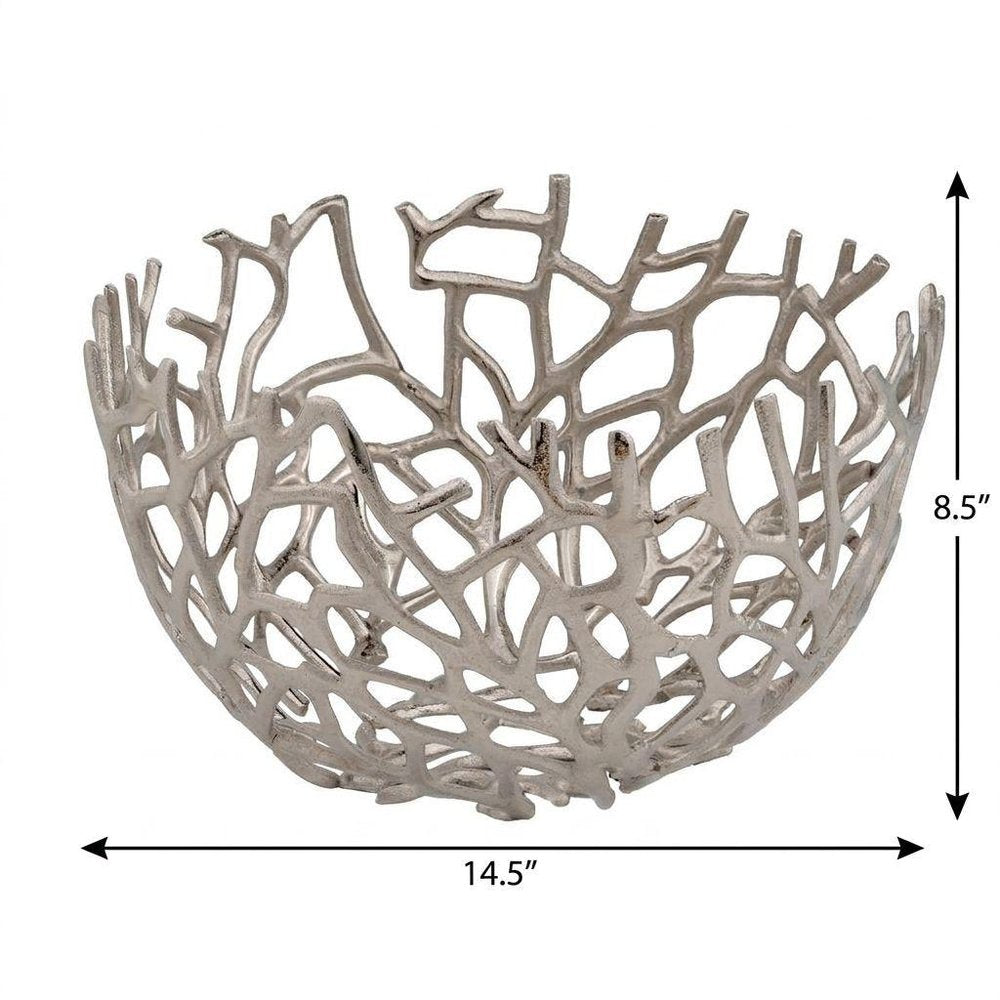 15" Silver Aluminum Twigs Centerpiece Bowl HomeRoots
