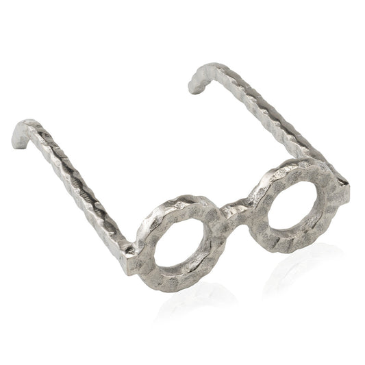7" Silver Aluminum Textured Round Eyeglasses Tabletop Sculpture HomeRoots