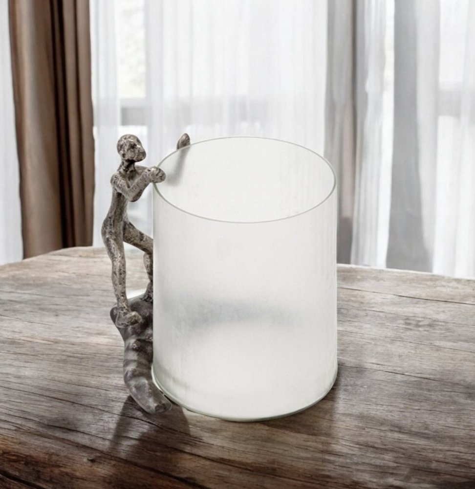 10" Silver And Glass Climbing Man Hurricane Candle Holder HomeRoots