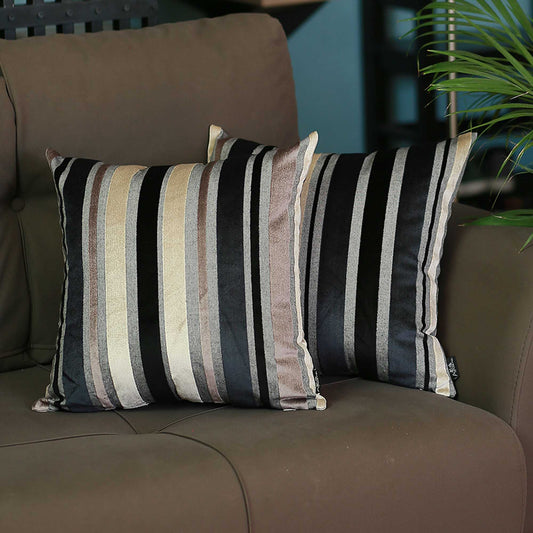 Set Of 2 Midnight Variegated Stripe Decorative Pillow Covers FurniFindUSA