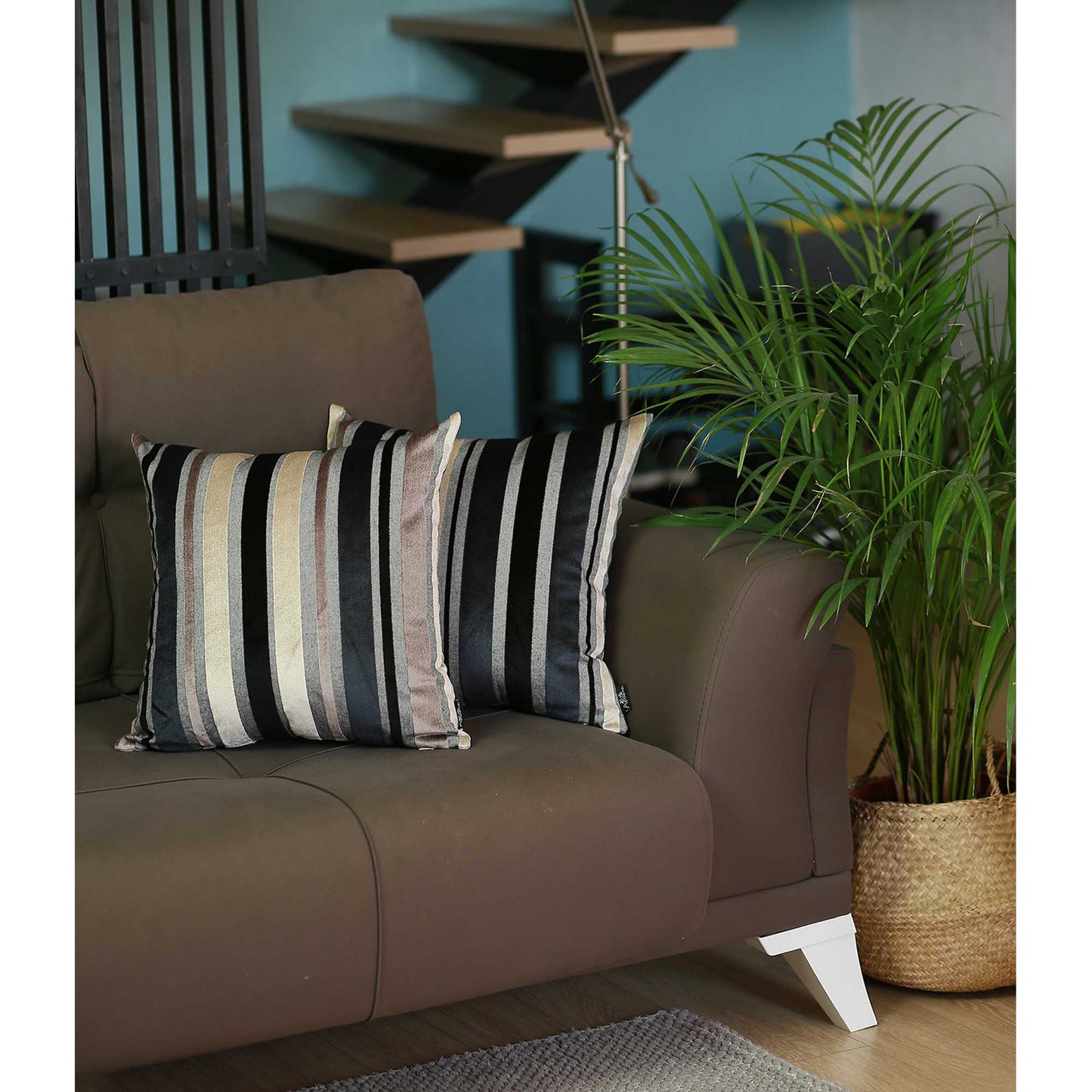 Set Of 2 Midnight Variegated Stripe Decorative Pillow Covers FurniFindUSA