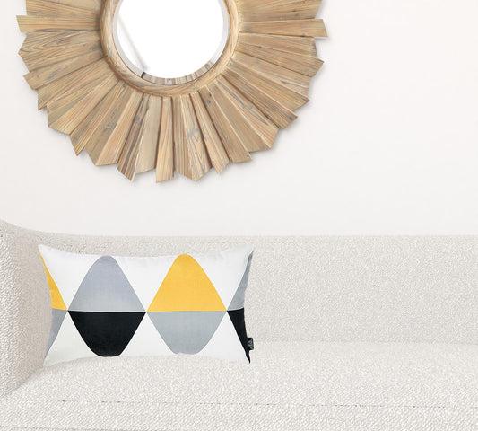 12" X 20" Yellow and White Polyester Pillow Cover FurniFindUSA