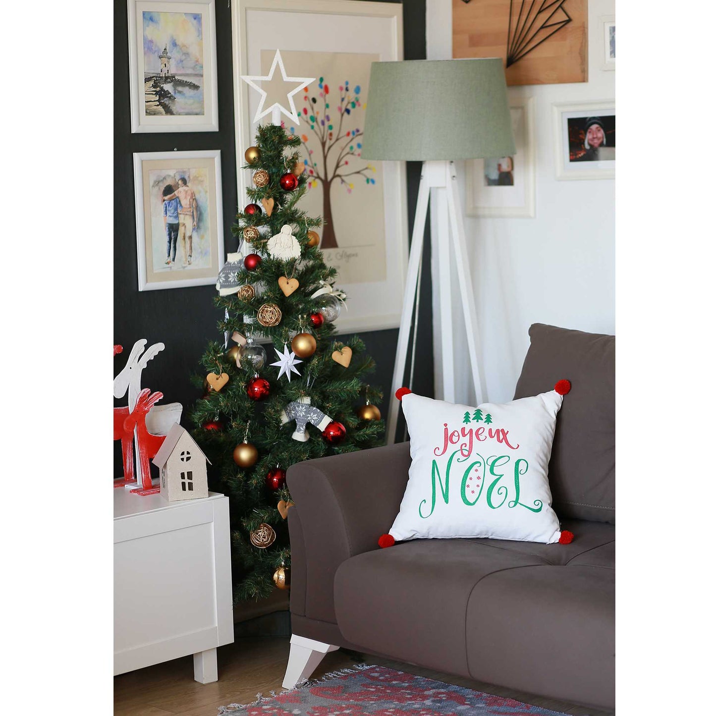 Joyeux Noel Square Printed Decorative Throw Pillow Cover FurniFindUSA