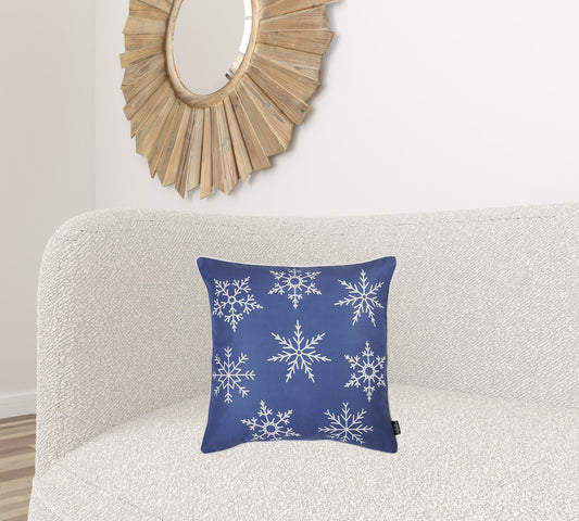 18" Blue Christmas Snow Flakes Throw Pillow Cover FurniFindUSA