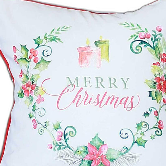 Merry Christmas Wreath Square Decorative Throw Pillow Cover FurniFindUSA