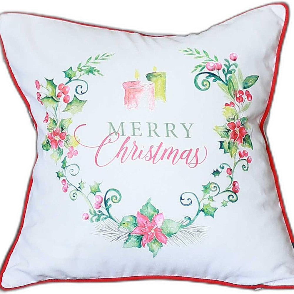 Merry Christmas Wreath Square Decorative Throw Pillow Cover FurniFindUSA
