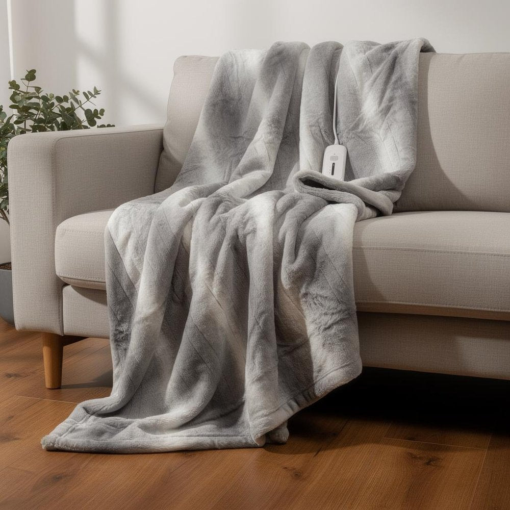 50" X 60" Gray And White Heated Electric Striped Throw Blanket HomeRoots