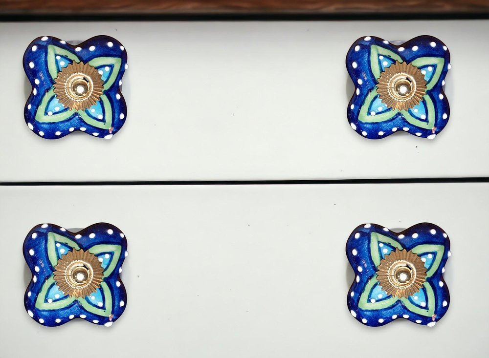 Set of Eight Blue And Green Floral Ceramic Drawer Pull Knobs HomeRoots