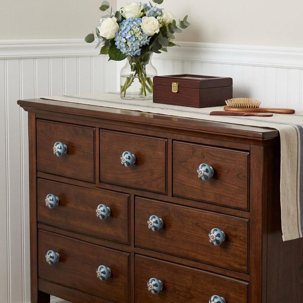 Set of Twelve Blue And Black Geometric Ceramic Drawer Pull Knobs HomeRoots