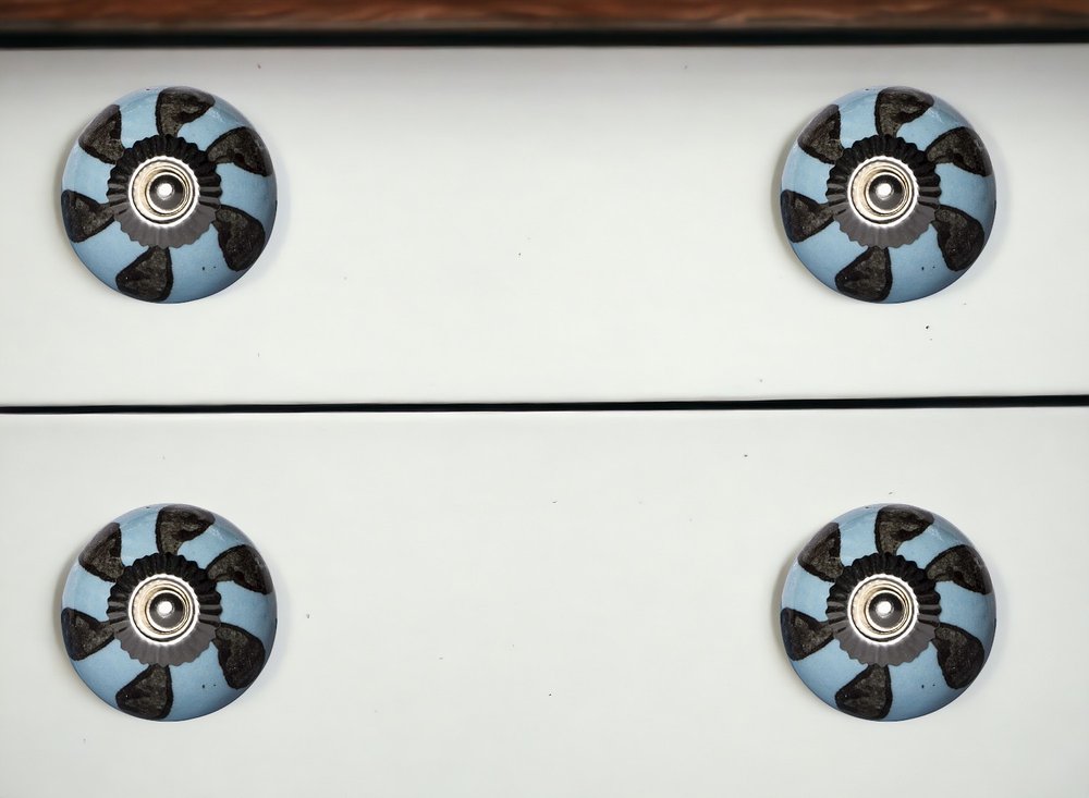 Set of Twelve Blue And Black Geometric Ceramic Drawer Pull Knobs HomeRoots