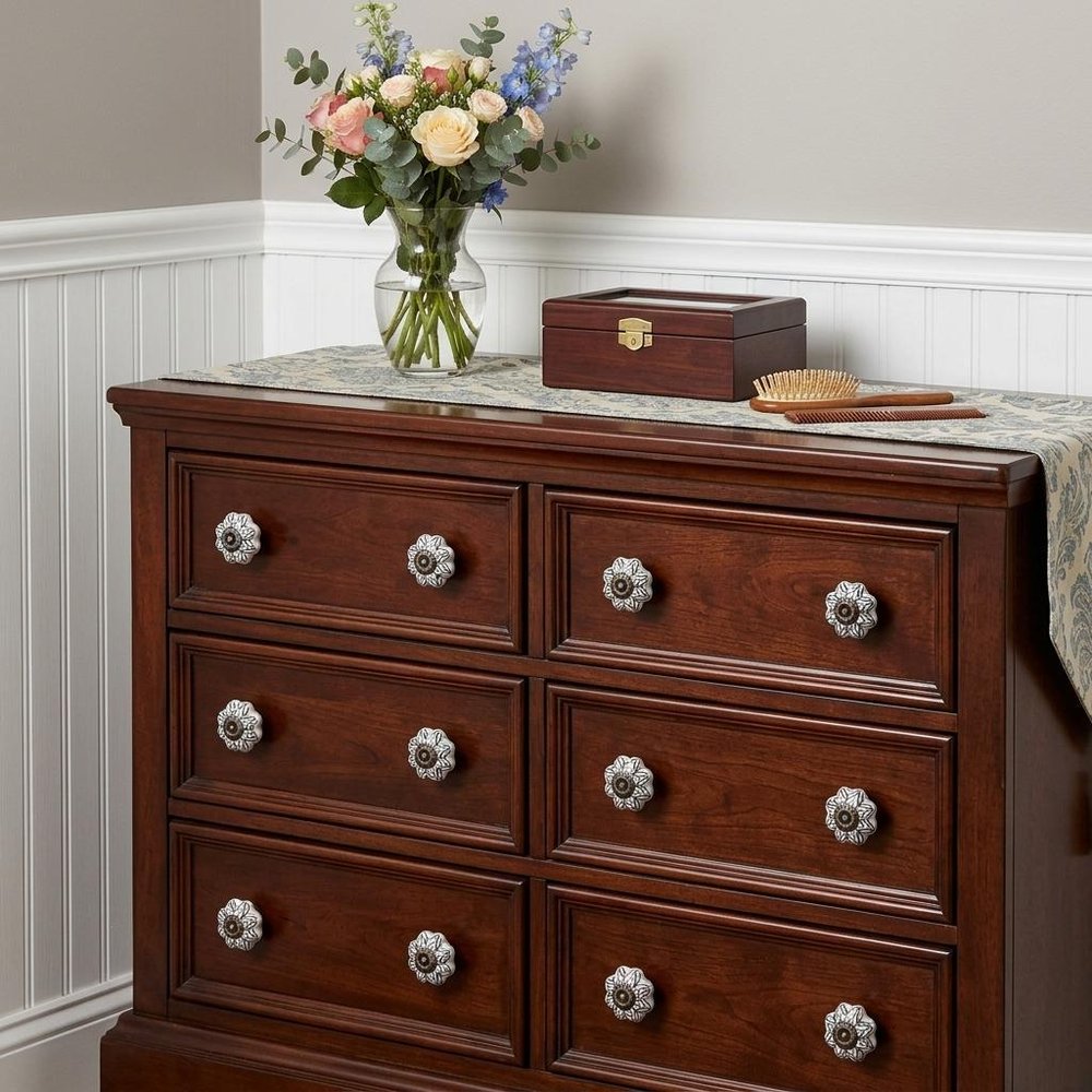 Set of Twelve Black And White Floral Ceramic Drawer Pull Knobs HomeRoots