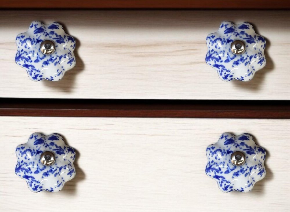 Set of Twelve Blue And White Ceramic Drawer Pull Knobs HomeRoots