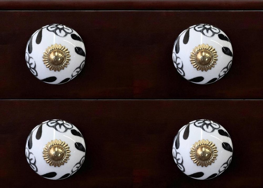 Set of Twelve Black And White Ceramic Drawer Pull Knobs HomeRoots