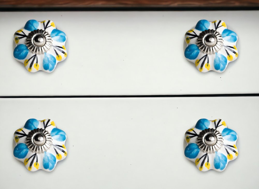 Set of Eight Blue And White Ceramic Drawer Pull Knobs HomeRoots