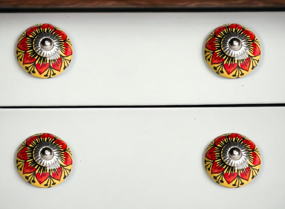 Set of Eight Yellow And Black Floral Ceramic Drawer Pull Knobs HomeRoots