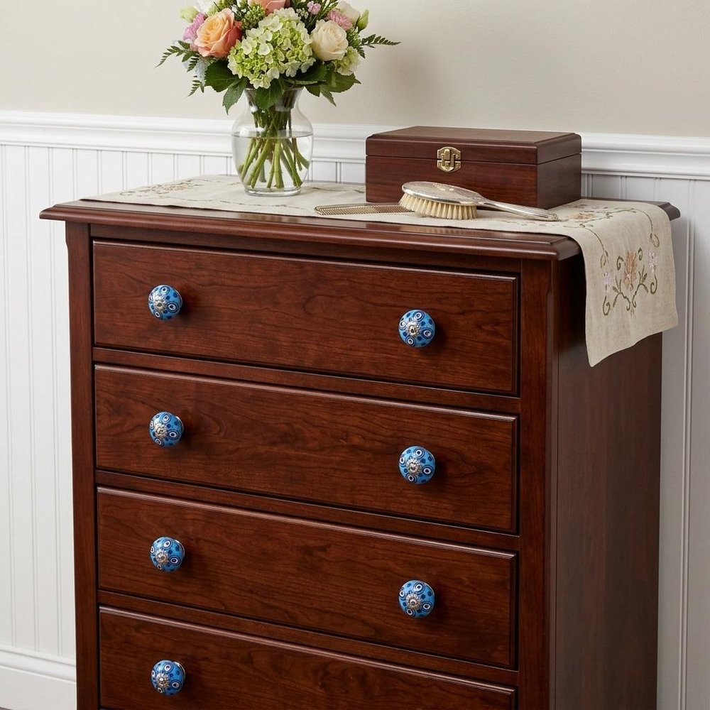 Set of Eight Blue And White Botanical Ceramic Drawer Pull Knobs HomeRoots