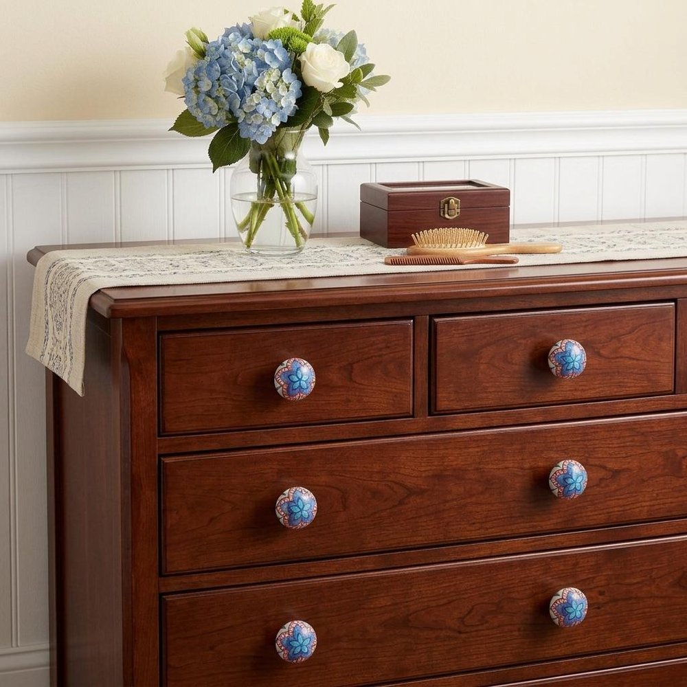 Set of Eight Blue And White Floral Ceramic Drawer Pull Knobs HomeRoots