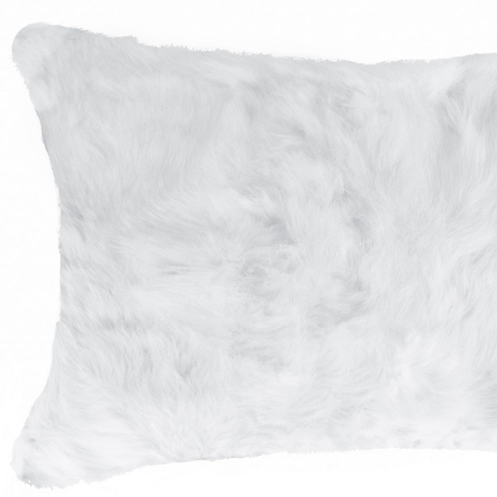 5" X 12" X 20" 100% Natural Rabbit Fur White Pillow FurniFindUSA