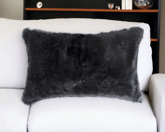 12" X 20" Black Wool Throw Pillow FurniFindUSA