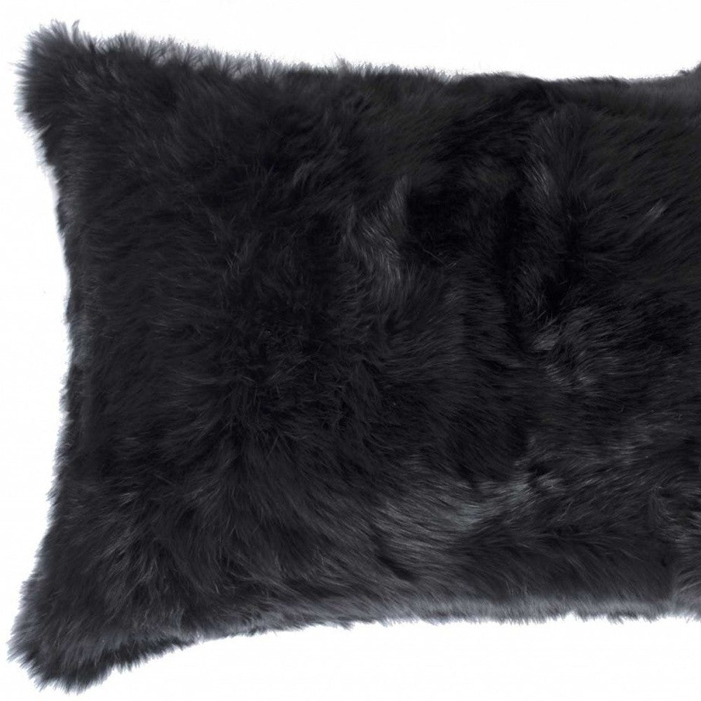 12" X 20" Black Wool Throw Pillow FurniFindUSA