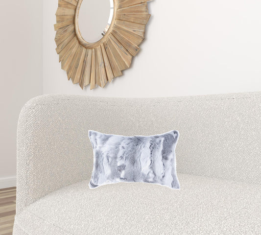 5" X 12" X 20" 100% Natural Rabbit Fur Grey Pillow FurniFindUSA