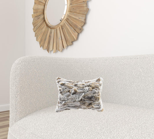 5" X 12" X 20" 100% Natural Rabbit Fur Tan And White Pillow FurniFindUSA