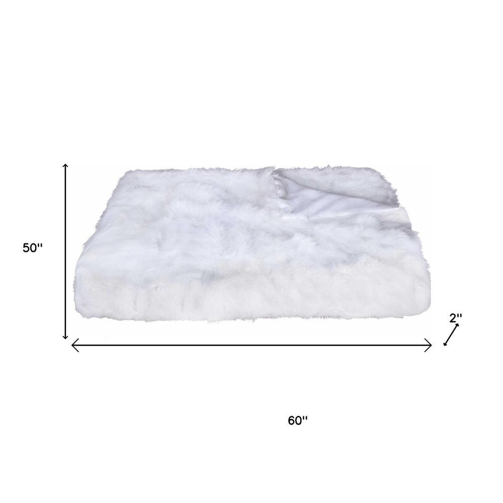 White Knitted Rabbit Solid Color Plush Reversable Throw HomeRoots