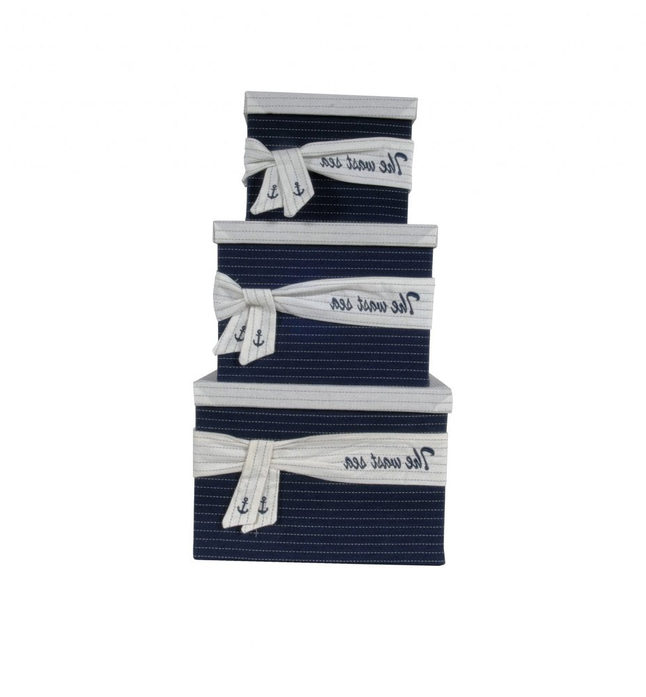11.5" X 12" X 8.5" White Blue Fabric Boxes With Cover Set Of 3 HomeRoots