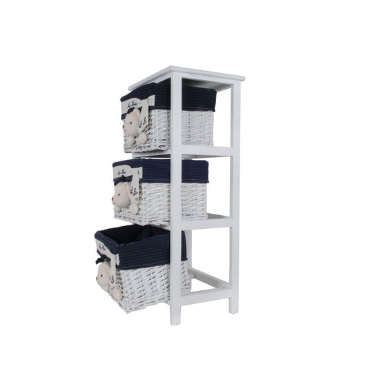 12.5" X 16" X 35.5" White Blue Portable 3 Drawers HomeRoots