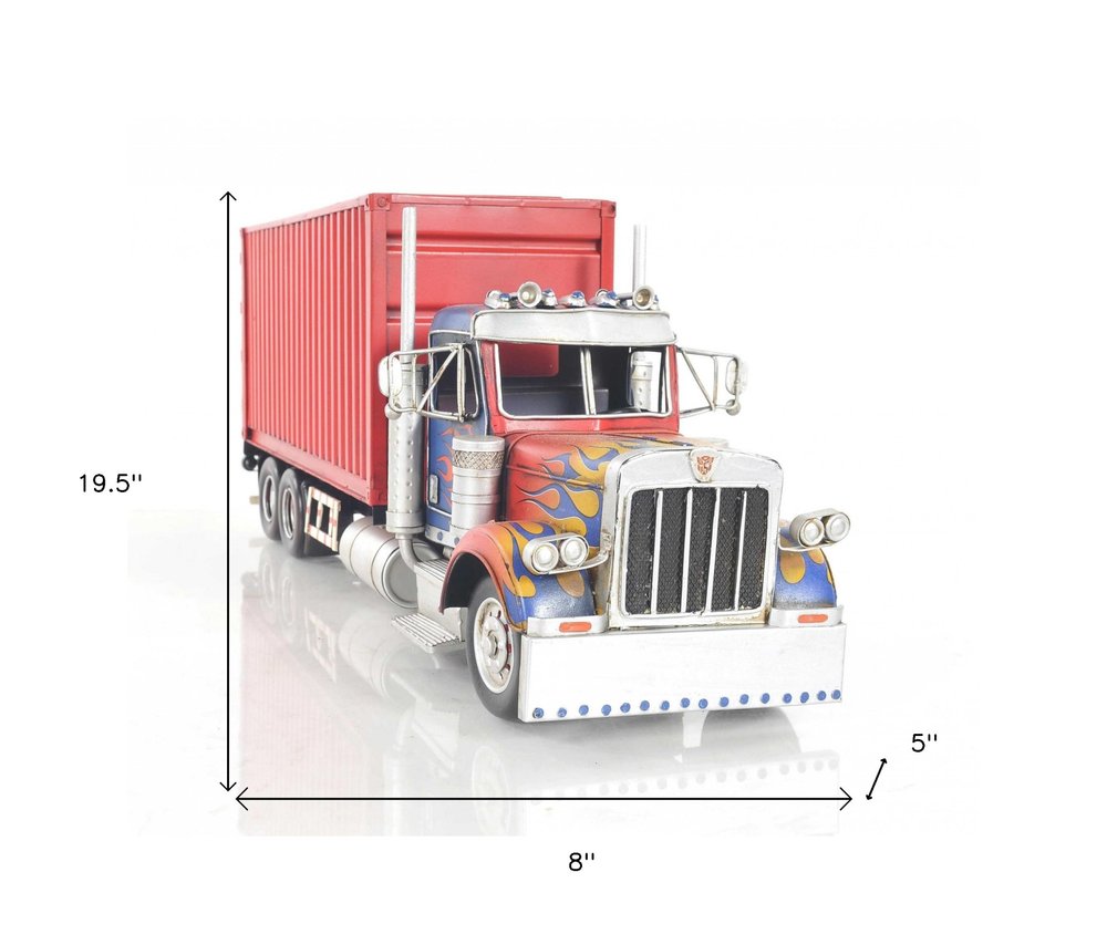 8" Blue And Red Metal Hand Painted Model Car Tabletop Sculpture HomeRoots