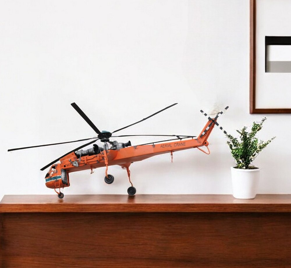 12" Orange Metal Hand Painted Model Airplane Tabletop Sculpture HomeRoots
