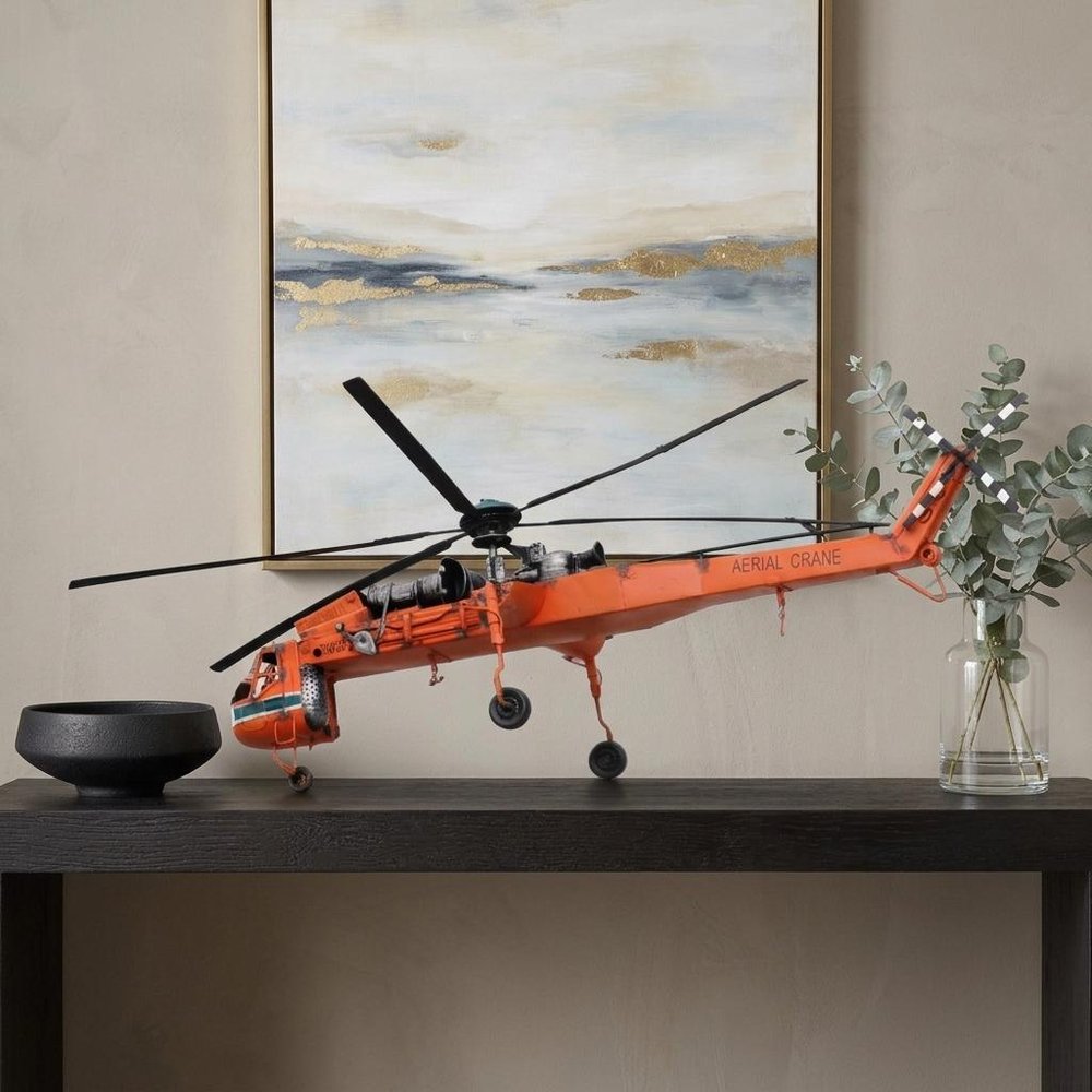12" Orange Metal Hand Painted Model Airplane Tabletop Sculpture HomeRoots