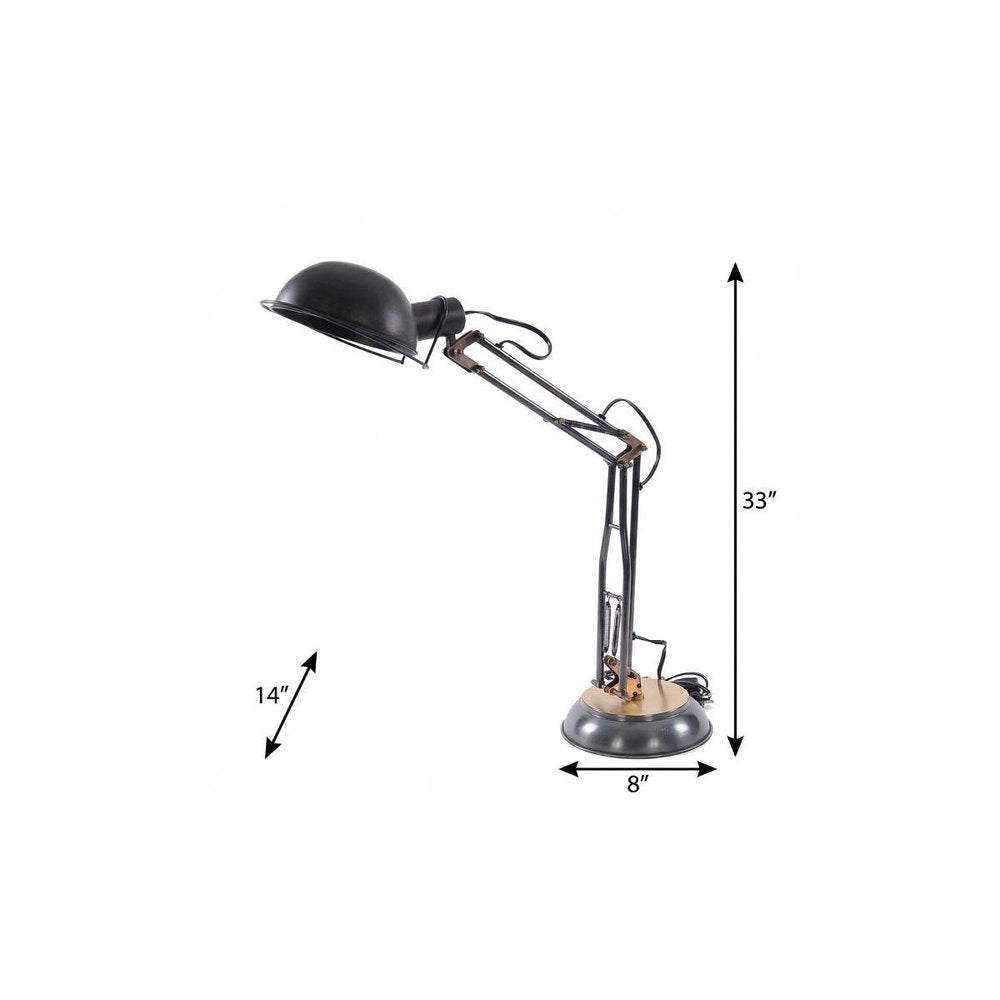 33" Black Metal Desk Table Lamp With Black Bowl Shade HomeRoots