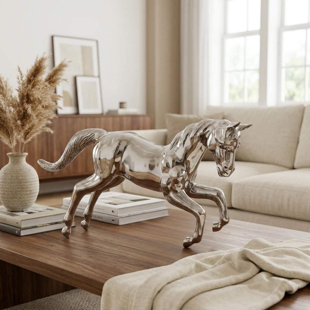 19" Nickel Metal Horse Figurine Tabletop Sculpture HomeRoots