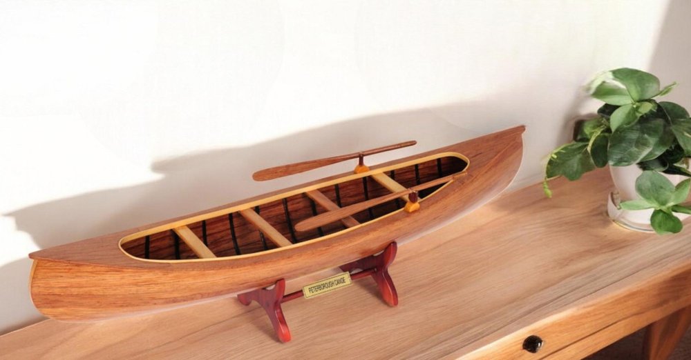 6" Wood Brown Solid Wood Hand Painted Model Boat Tabletop Sculpture HomeRoots