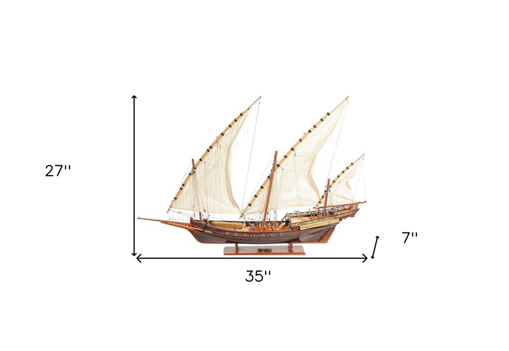 27" Brown Manufactured Wood Boat Hand Painted Sculpture HomeRoots