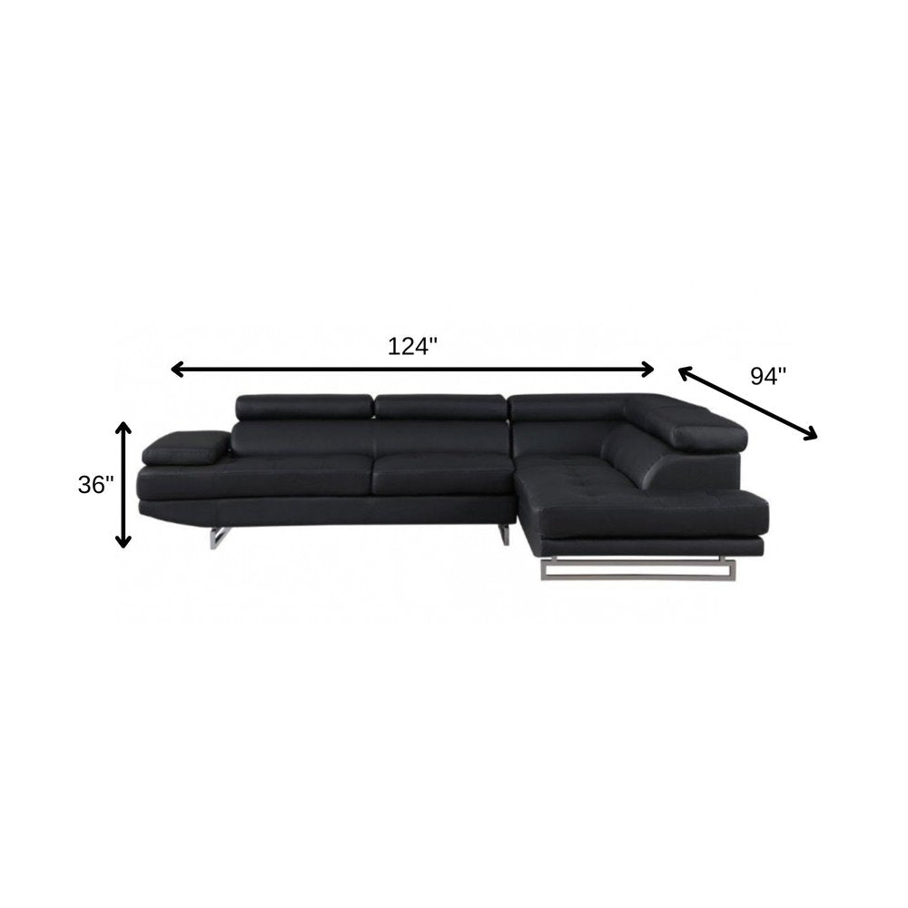 Black Faux Leather L Shaped Two Piece Corner Sectional HomeRoots