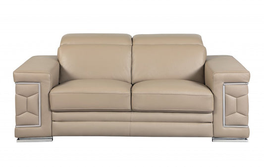 Two Piece Indoor Beige Italian Leather Five Person Seating Set HomeRoots