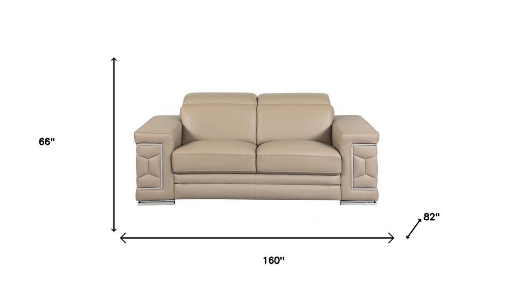 Two Piece Indoor Beige Italian Leather Five Person Seating Set HomeRoots