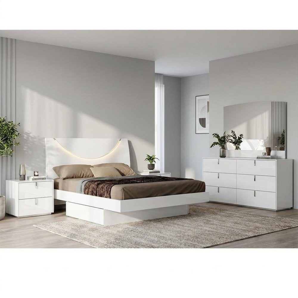 Four Piece White Solid and Manufactured Wood Bedroom Set With Mirror HomeRoots