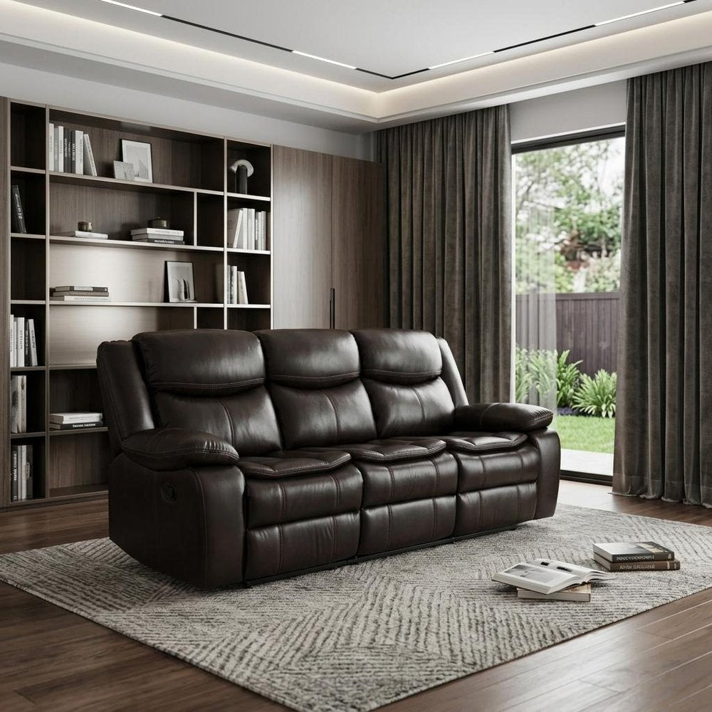 86" Brown Faux Leather Sofa With Black Legs HomeRoots