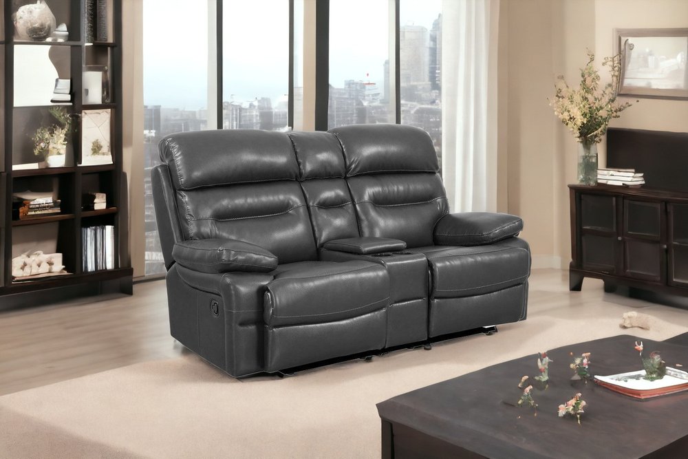 78" Gray Faux Leather Manual Reclining Love Seat With Storage HomeRoots