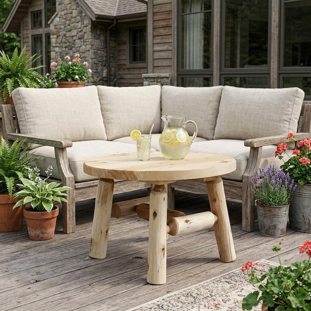25" Natural Rounded Solid Wood Outdoor Coffee Table HomeRoots