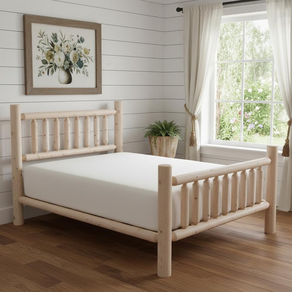 Natural Light Honey Finish Low Post Cedar Log Twin Bed HomeRoots