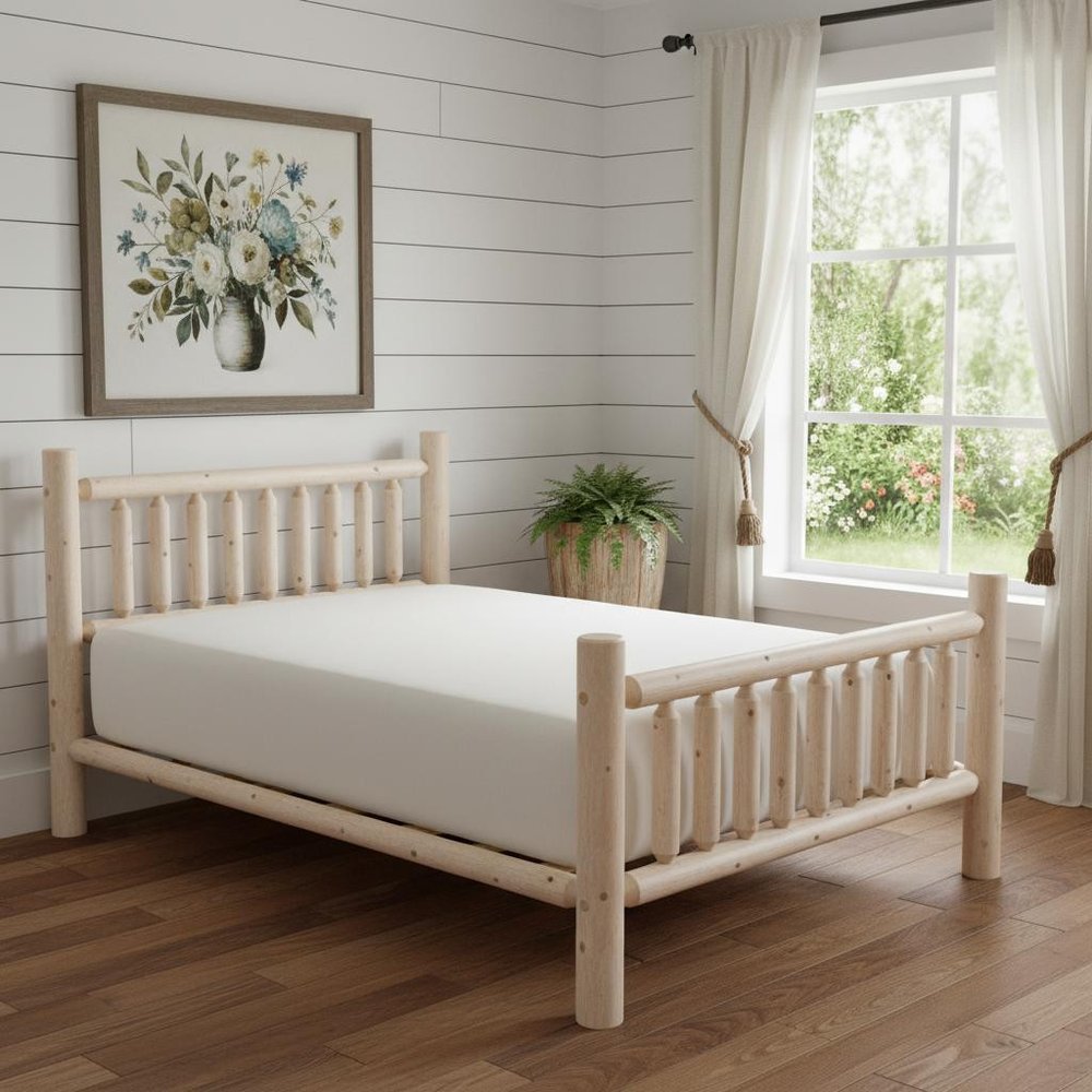 Natural Dark Brown Finish Low Post Cedar Log Queen Bed HomeRoots