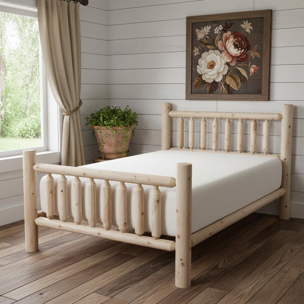 Natural Dark Brown Finish Low Post Cedar Log King Bed HomeRoots